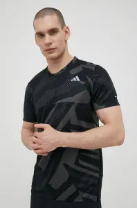 Bežecké tričko adidas Performance Own the Run Seasonal čierna farba, vzorované