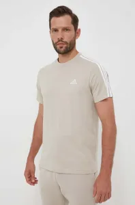 Bavlnené tričko adidas béžová farba, s nášivkou