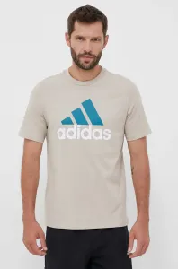 Bavlnené tričko adidas béžová farba, s potlačou #8736962