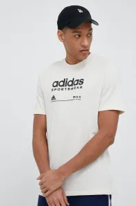 Bavlnené tričko adidas béžová farba, vzorované