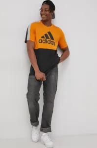 Bavlnené tričko adidas HE4328 oranžová farba, s potlačou