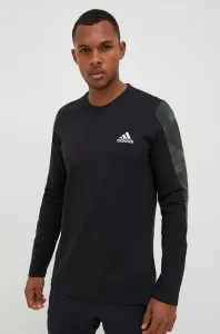 Bavlnené tričko s dlhým rukávom adidas čierna farba, jednofarebné