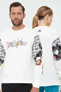Bavlnené tričko s dlhým rukávom adidas PRIDE béžová farba, s potlačou