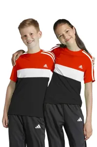 Detské bavlnené tričko adidas červená farba, vzorovaný