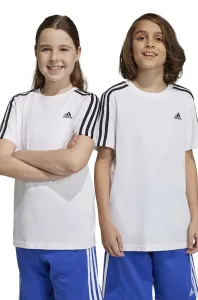 Detské bavlnené tričko adidas U 3S biela farba, s nášivkou