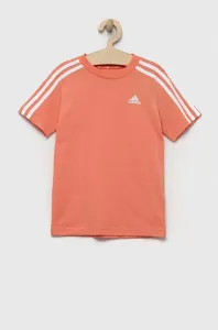 Detské bavlnené tričko adidas U 3S oranžová farba, s nášivkou