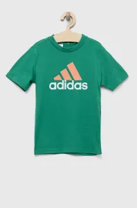 Detské bavlnené tričko adidas U BL 2 TEE zelená farba, s potlačou