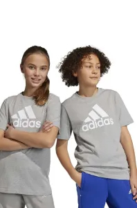 Detské bavlnené tričko adidas U BL šedá farba, s potlačou
