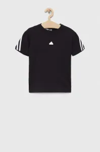 Detské bavlnené tričko adidas U FI 3S čierna farba, s nášivkou
