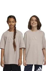 Detské bavlnené tričko adidas U FI béžová farba, s nášivkou #6646728