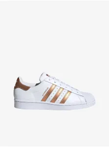 Biele dámske kožené tenisky s detailmi v bronzovej farbe adidas Originals Superstar #728453