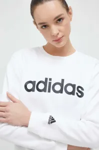 Bavlnená mikina adidas dámska, biela farba, s potlačou
