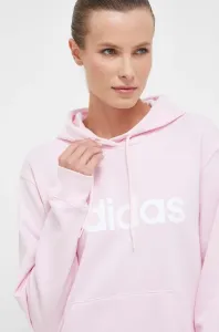 Bavlnená mikina adidas dámska, ružová farba, s kapucňou, s potlačou #8740084