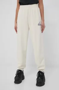 Bavlnené nohavice adidas HC9175 dámske, béžová farba, s potlačou #211655