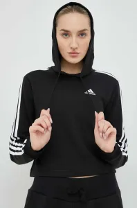 Mikina adidas Dámska, čierna farba, s kapucňou, vzorovaná