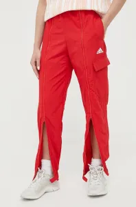 Nohavice adidas dámske, červená farba, jednofarebné