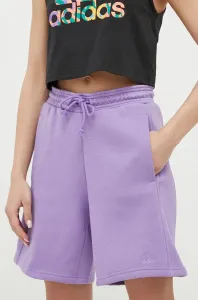 Šortky adidas dámske, fialová farba, jednofarebné, vysoký pás