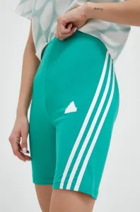 Šortky adidas dámske, zelená farba, s nášivkou, vysoký pás