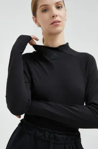 Tričko s dlhým rukávom adidas dámsky, čierna farba, s polorolákom #8676515