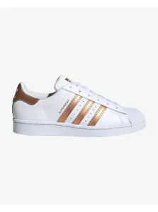 Biele dámske kožené tenisky s detailmi v bronzovej farbe adidas Originals Superstar #728443