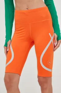 Bežecké šortky adidas by Stella McCartney dámske, oranžová farba, s potlačou, vysoký pás #5886657