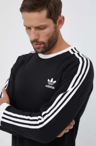 Bavlnené tričko s dlhým rukávom adidas Originals 3-Stripes Long Sleeve Tee čierna farba, s nášivkou,  IA4877