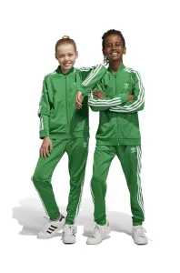 Detské tepláky adidas Originals zelená farba, s nášivkou