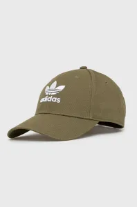 Bavlnená čiapka adidas Originals zelená farba, s nášivkou,  HL9324