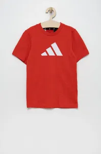 Detské bavlnené tričko adidas Performance HG8863 červená farba, melanžový #7662586