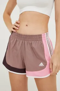 Bežecké šortky adidas Performance Marathon 20 dámske, fialová farba, vzorované, stredne vysoký pás