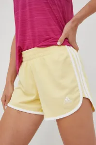 Bežecké šortky adidas Performance Marathon 20 dámske, žltá farba, s nášivkou, stredne vysoký pás
