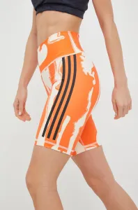 Tréningové šortky adidas Performance Thebe Magugu dámske, oranžová farba, vzorované, vysoký pás #7175626