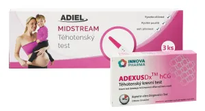 Výnimočne presná súprava - ADIEL Midstream tehotenský test 3ks + Innova pharma adexus HCG tehotenský krvný test