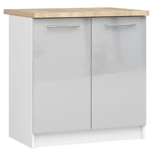 Kuchyňská skříňka Olivie S 80 cm 2D bílá/metalický lesk/dub sonoma