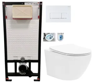 DEANTE Podstavný rám, pre závesné WC misy + SLIM tlačidlo bílé  + WC CALANI Loyd + SEDADLO CST_WC01 A51P LO1