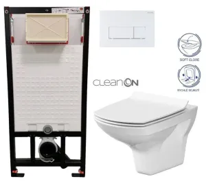 DEANTE Podstavný rám, pre závesné WC misy + SLIM tlačidlo bílé  + WC CERSANIT CLEANON CARINA + SEDADLO CST_WC01 A51P CA3