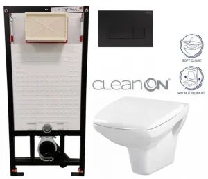 DEANTE Podstavný rám, pre závesné WC misy + SLIM tlačidlo černé + WC CERSANIT CLEANON CARINA + SEDADLO CST_WC01 N51P CA2 #8597475