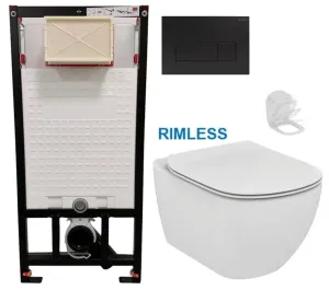DEANTE Podstavný rám, pre závesné WC misy + SLIM tlačidlo černé + WC Ideal Standard Tesi se sedlem RIMLESS CST_WC01 N51P TE2 #8597504