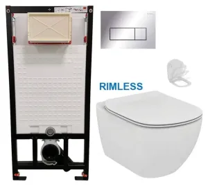 DEANTE Podstavný rám, pre závesné WC misy + SLIM tlačidlo chrom + WC Ideal Standard Tesi se sedlem RIMLESS CST_WC01 051P TE2 #8597473