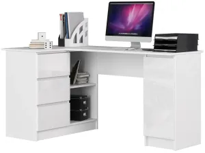 Expedo Písací stôl KORDA B20, 155x77x85/48,5, biela/biela lesk, ľavá