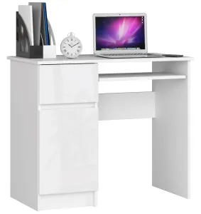 Písací stôl 90 cm Piksel biely ľavý lesk
