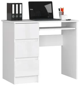 Expedo Písací stôl KORDA A-6, 90x77x50, biela/biela lesk, ľavá