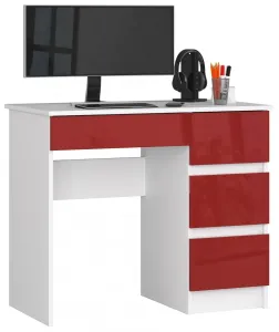Písací stôl A-7 90 cm biely/červený pravý