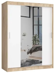 Šatníková skriňa so zrkadlom Reton 150 cm dub sonoma/biela