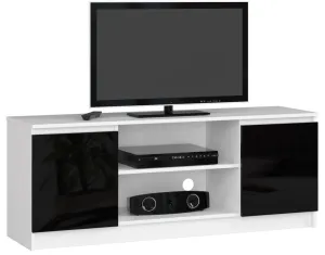 Expedo TV stolík RUTH RTV K140 2D1P, 140x55x40, biela/čierna lesk