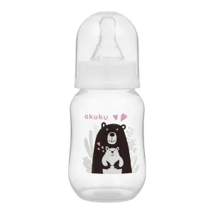 AKUKU - Fľaša s obrázkom 125 ml medveď biela