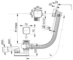 Alcadrain Sifón vaňový automat s napúšťaním prepadom pre hrubostenné vane, kov A565KM3-120 A565KM3-120