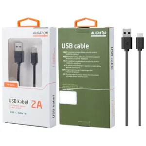 Dátový kábel Aligator USB-C 2A s predĺženým konektorom (vhodný pre odolné telefóny) 1m Čierny (EU Blister)