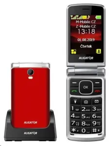 Aligator V710 Senior, Dual SIM, červeno-strieborná + nabíjací stojan