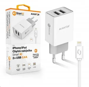 Aligator sieťová nabíjačka, 2x USB, kábel Lightning 2A, smart IC, 2, 4 A, biela